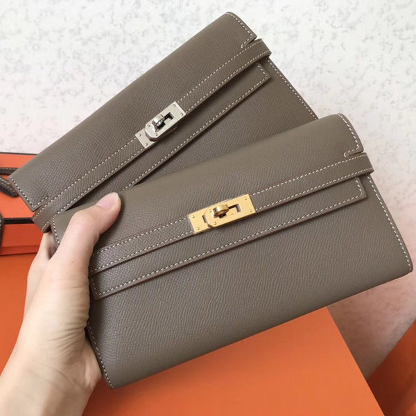 Portafoglio Kelly Long 20 cm in pelle Epsom color talpa