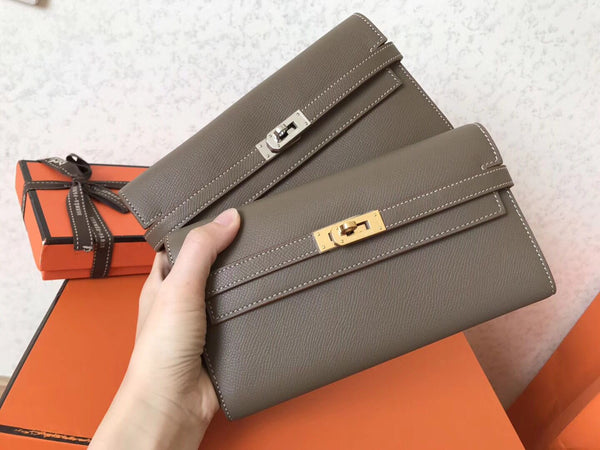 Portafoglio Kelly Long 20 cm in pelle Epsom color talpa