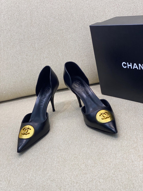 CC 26S Vintage Slingback Double Antique Gold Black Lambskin 156356