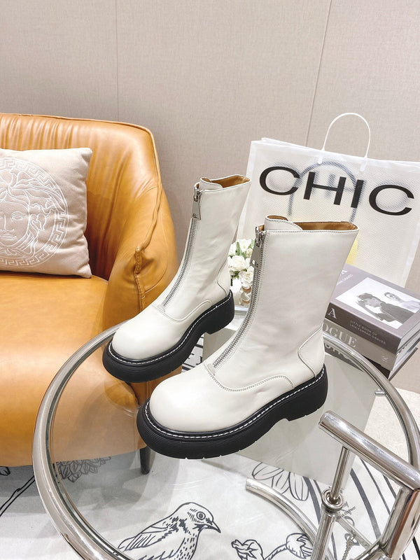 BV 26FW Chunky Platform Ankle Boots 5cm Front Zip Leather 164459