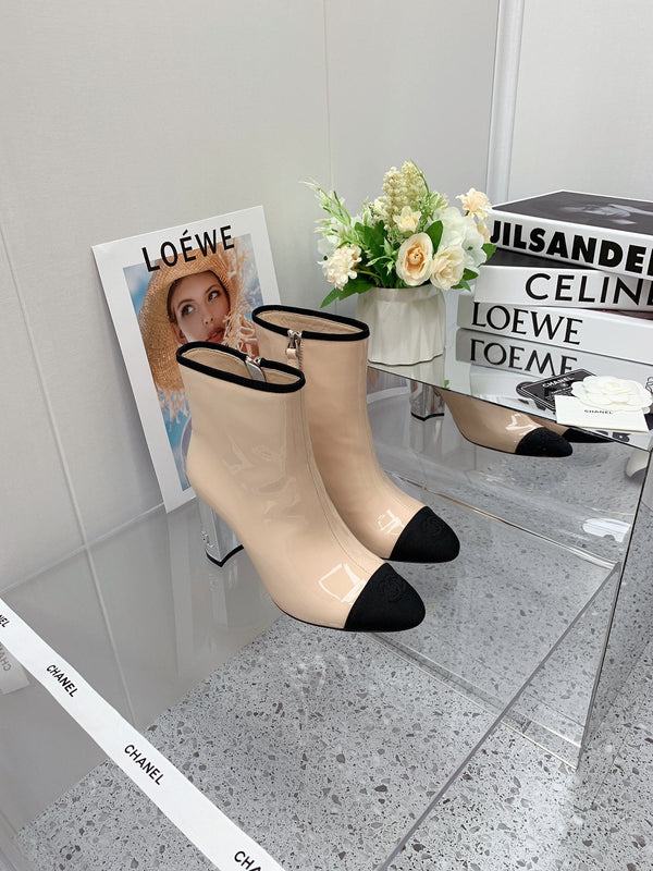 CC 2026 Bicolor Cap-Toe Boots 85mm Patent Leather 162120