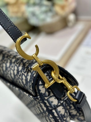 CD Saddle Bag Black Beige in Denim with Leather 288144