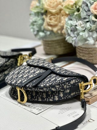 CD Saddle Bag Black Beige in Denim with Leather 288144