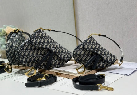CD Saddle Bag Black Beige in Denim with Leather 288144