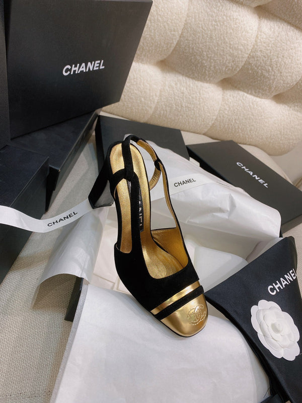 CC 26S Slingback Flats Square-Toe 9cm Colorblock Suede Leather 156339