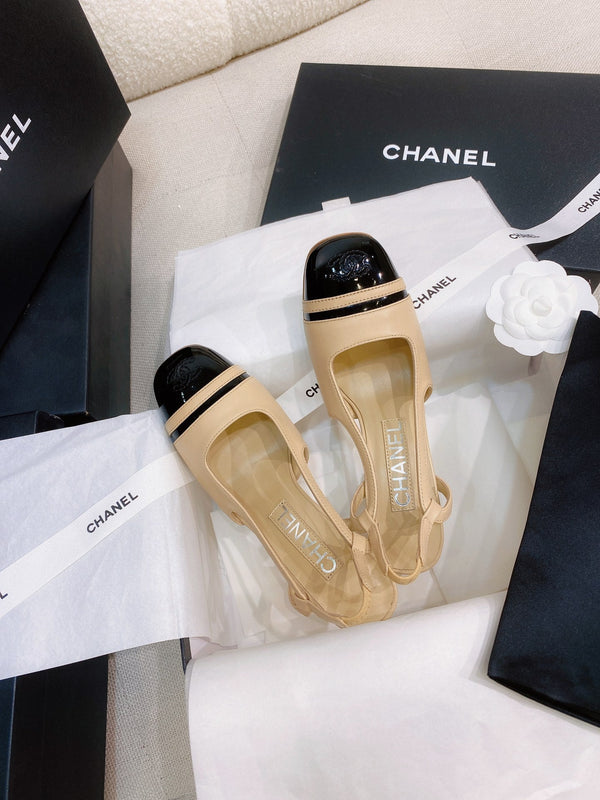 CC 26S Cap-Toe Slingback Pumps Block Heel 9cm Patent Leather 156342