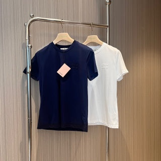Miu Miu Letter Logo Patch Embroidered T-shirt Cotton
