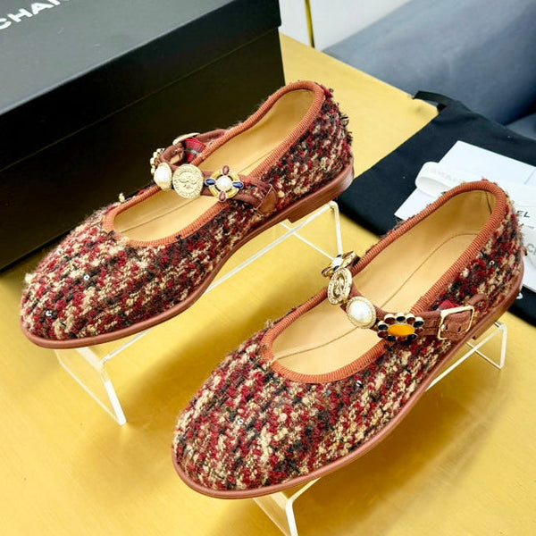 CC 26A Métiers D'Art Mary Jane Shoes Lambskin Fabric 983132