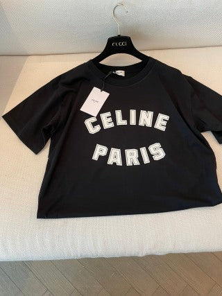 Maglietta a maniche corte Celine in cotone bianco e nero