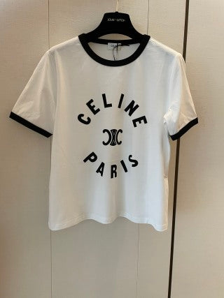 Maglietta a maniche corte con logo Celine in cotone bianco e nero