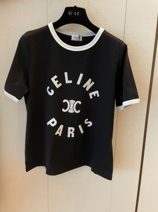 Maglietta a maniche corte con logo Celine in cotone bianco e nero