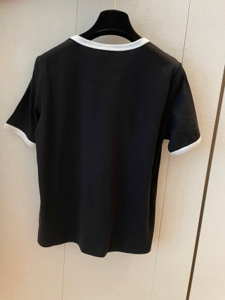 Maglietta a maniche corte con logo Celine in cotone bianco e nero