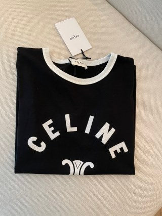 Maglietta a maniche corte con logo Celine in cotone bianco e nero