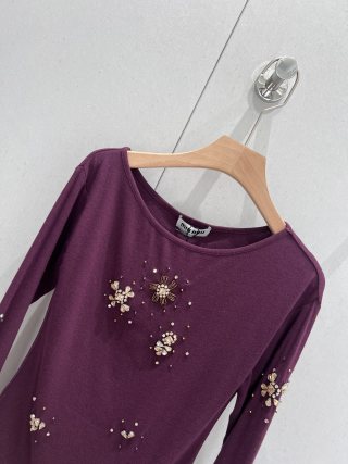 Miu Miu T-shirt a maniche lunghe in cotone 204818