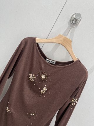 Miu Miu T-shirt a maniche lunghe in cotone 204818