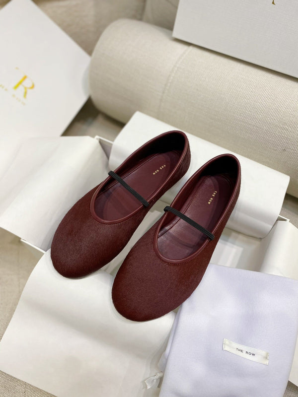 TR 26S Mary Jane Flats Round Toe Elastic Strap Pony Hair 156153