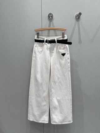 Prada 25 Triangle Straight Denim Pants with belt Cotton 210377