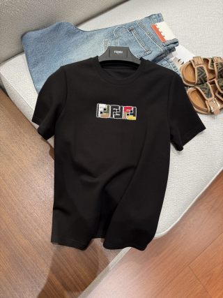 Fendi Embroidered Beaded T-shirt Black White Cotton