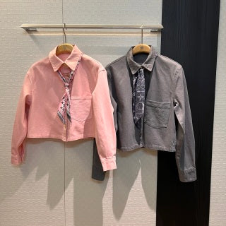 Giacca corta in denim LV Flower rosa grigio