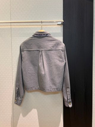Giacca corta in denim LV Flower rosa grigio
