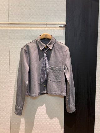 Giacca corta in denim LV Flower rosa grigio