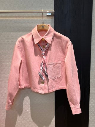 Giacca corta in denim LV Flower rosa grigio