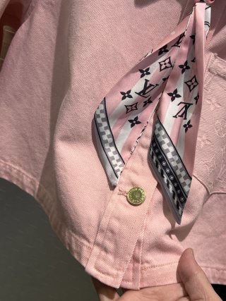 Giacca corta in denim LV Flower rosa grigio