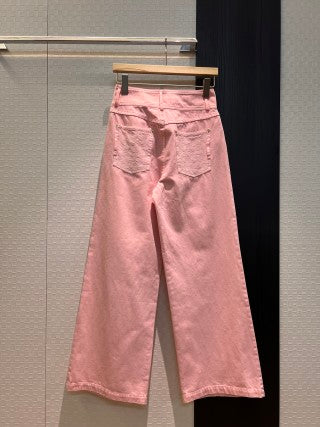 Pantaloni a gamba larga in denim LV Flower rosa grigio