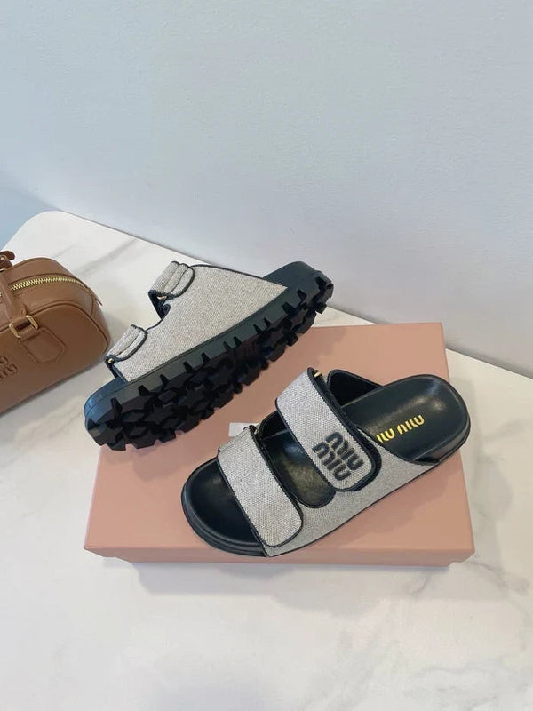 Miu 2026 Strap Platform Flat Sandals Canvas 941757
