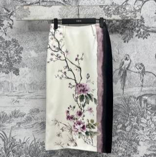 CD 25 Floral Print Maxi Skirt Beige Polyester