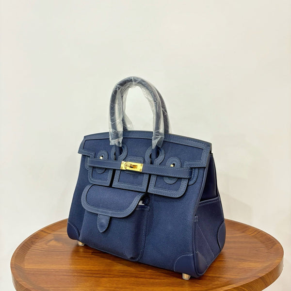 HM Birkin Cargo 25CM Handbag Navy Swift Canvas
