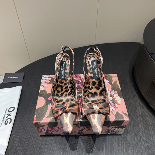DC 25 Bow Slingback Pumps 100mm Leopard-Print Satin And Sheepskin 381614