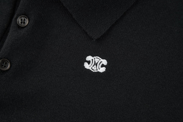 CELINE Embroidered Arc de Triomphe Knitted Polo Cotton