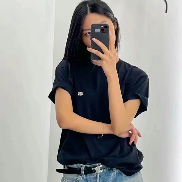 T-shirt ample Celine Triomphe coton noir blanc 350444