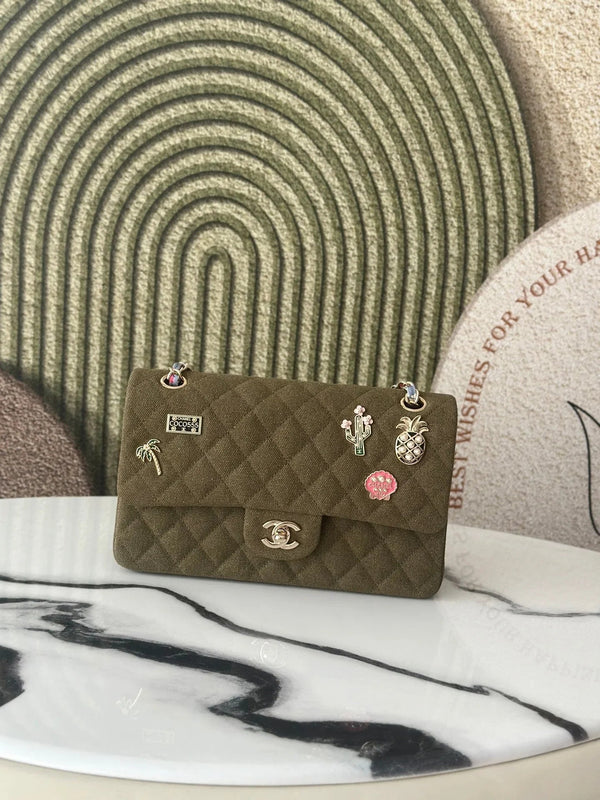 CC 2026 Coco Cuba Charms Flap Bag Canvas Denim Leather