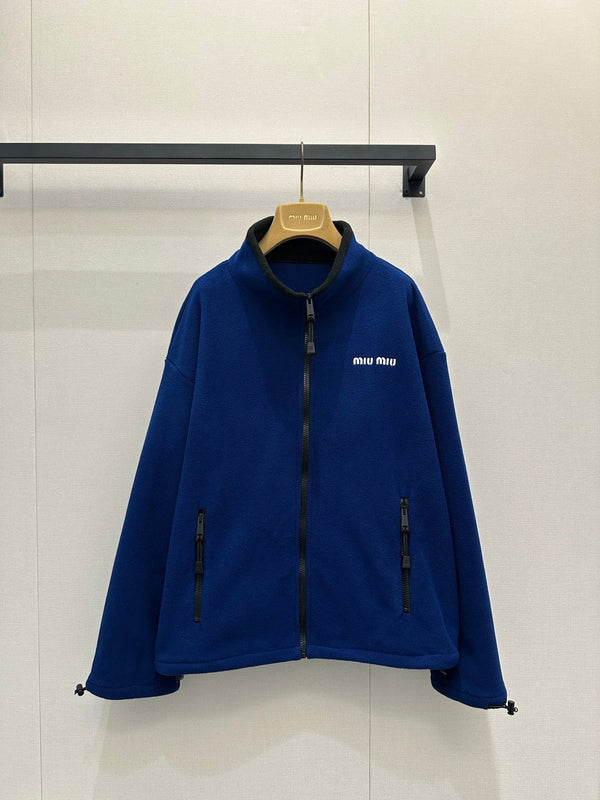 Miu Veste zippée à capuche en polaire brodée Cachemire bleu foncé 346106