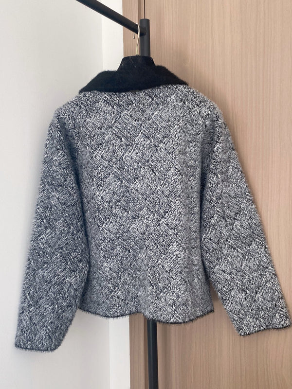 Chanel 2025 Cardigan bicolore Beige et gris Polyester Laine