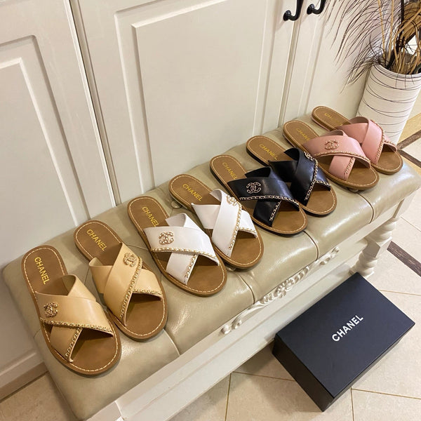 Chanel Cross-shaped Chain Embellishment Sandal in Lambskin