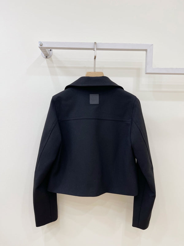 LW 26FW Cropped Notched-Collar Jacket Double Chest Pockets Logo Buttons Polyester 443242