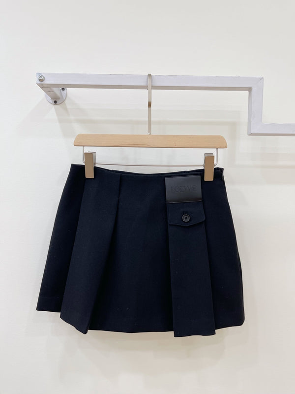 LW 26FW Pleated Mini Skirt Logo Leather Patch Polyester 443246