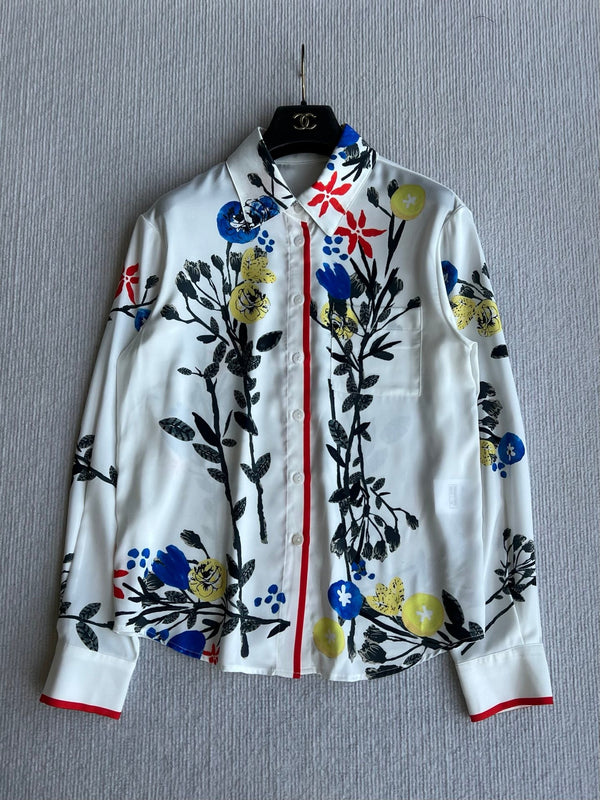 Ensemble chemise et jupe Chanel 26 imprimé blanc en polyester