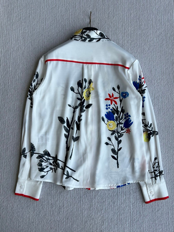 Ensemble chemise et jupe Chanel 26 imprimé blanc en polyester