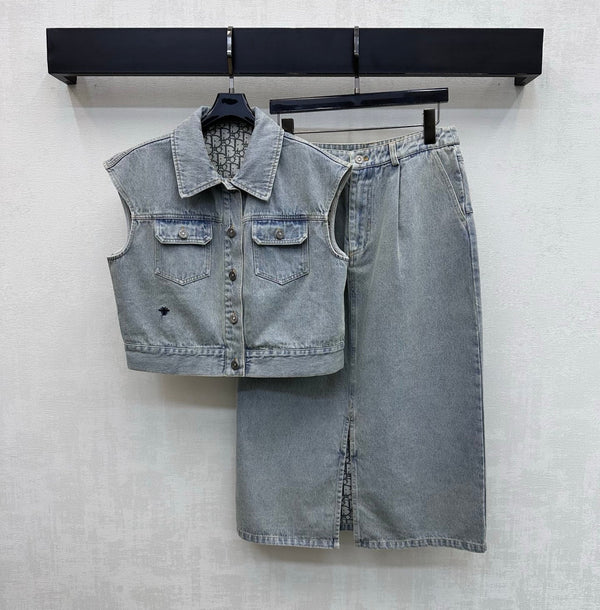 CD 26 Denim Vest and Skirt Set in Cotton