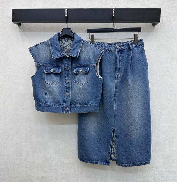 CD 26 Denim Vest and Skirt Set in Cotton