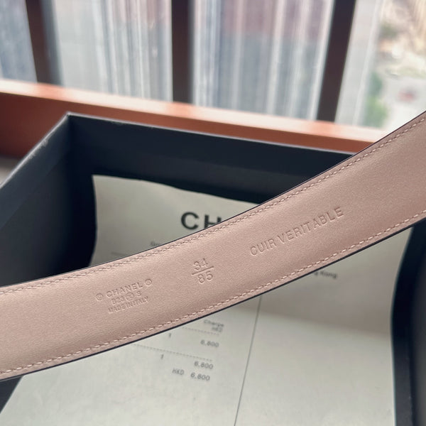 Ceinture CC 3cm Rose clair Cuir de vachette argenté 202807