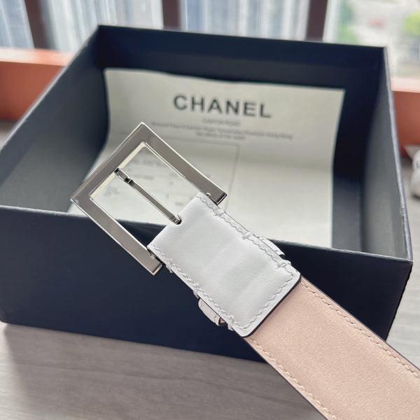 Ceinture CC 3cm Rose clair Cuir de vachette argenté 202807