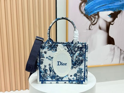 CD Book Tote With Strap Blue Toile De Jouy Floral Garden Canvas