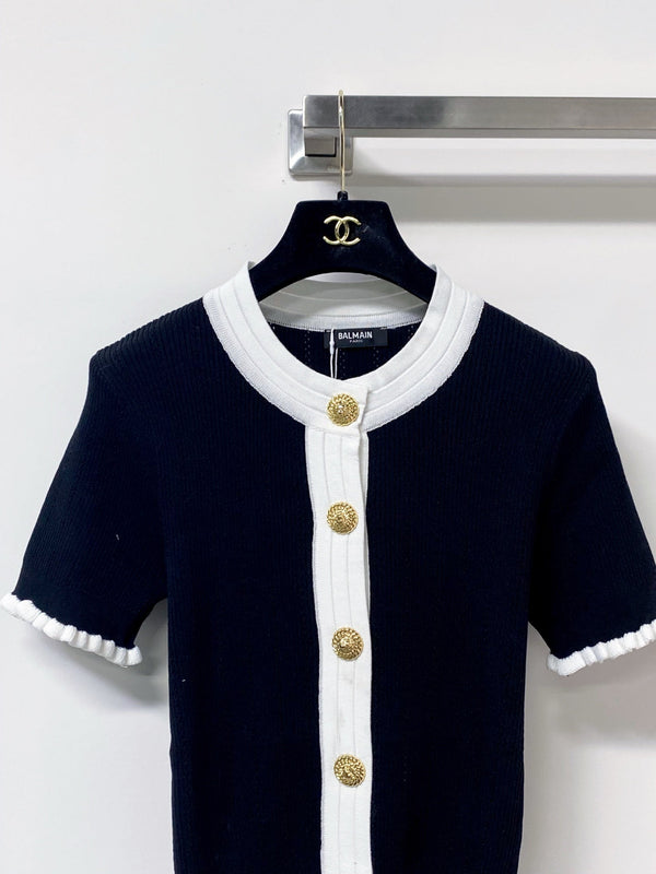 Balmain Cardigan Short-sleeved Shirt Black in Polyester 178809