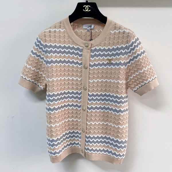 Cardigan Chanel bicolore en viscose à manches courtes