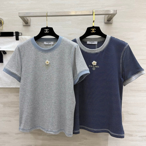 T-shirt rayé Chanel 2026 Camélia Coton 213368